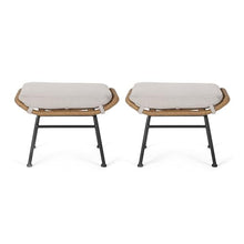 Benzara Margo Outdoor Ottoman Set of 2 24 Inch Iron Beige Brown Black