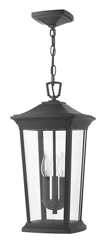 Hinkley Bromley Large Hanging Lantern, Museum Black, 120V, Add Security to Porches, Patios, Exterior Spaces with Outdoor Lighting, Aluminum Hanging Light, 3-60w Cand. Socket Bulbs Required, 2362MB