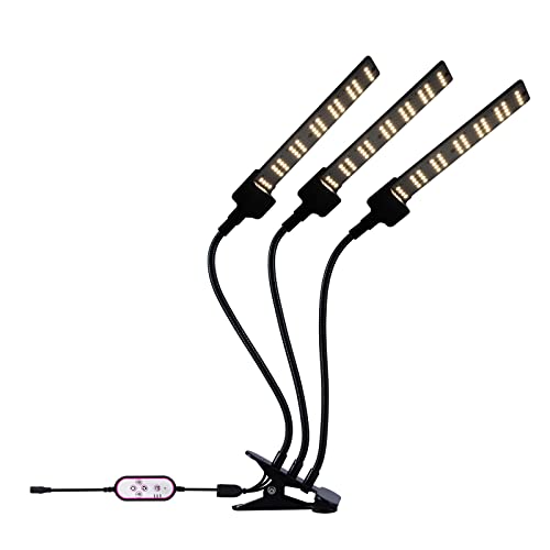 1-4 Heads Grow Light for Indoor Plants, Clip on Plant Growing Lamp, 3/9/12 Timer, 360° Adjustable Gooseneck, 5 Segment Dimming Mode, 3 mo