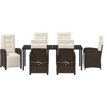 LKJVFCPW 7-Piece Garden Dining Set, Patio Rattan Furniture with Tempered Glass Table and 6 Chairs, Outdoor Seating for Backyard, Lawn, Brown
