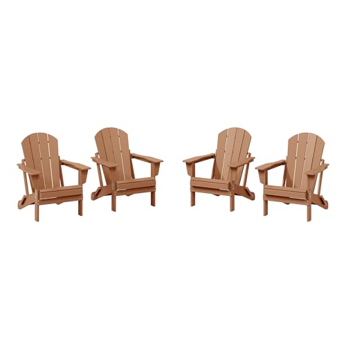 WestinTrends Malibu 4-Piece Set Outdoor Folding Poly Adirondack Chair, Teak