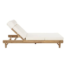 Christopher Knight Home Cole Outdoor Chaise Lounge, 4-Fold Cushion with Built-in Headrest, Acacia Wood Recliner Chair with Slatted Design, Patio Lounger with Adjustable Backrest, Light Teak+Beige