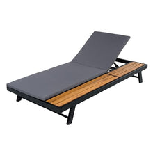 Merax 4 piece Black Iron Teak Finish Chaise Lounge Set with 2" Thick 2-Fold Cushion, 400 lbs Capacity, Adjustable Backrest with Flat Storage Surface for Patio, Poolside, Backyard, Dark Gray