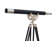 Hampton Nautical Floor Standing Brushed Nickel Leather Telescope 65