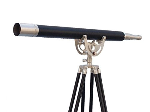 Hampton Nautical Floor Standing Brushed Nickel Leather Telescope 65
