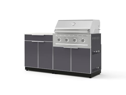 NewAge Products Classic Series 4PC Aluminum Slate Gray Modular Outdoor Kitchen Set with 36" Performance Grill NG - 24"D x 68"W x 47.5"H