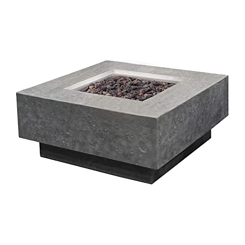 Elementi Manhattan Concrete Fire Pit 36" x 36" Outdoor Patio Firepit Includes Lava Rocks Modern Fire Pits & Outdoor Fireplaces for Garden, Deck, Indoor & Outdoor Heating