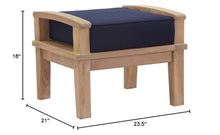 Modway Marina Outdoor Patio Teak Ottoman, Natural Navy