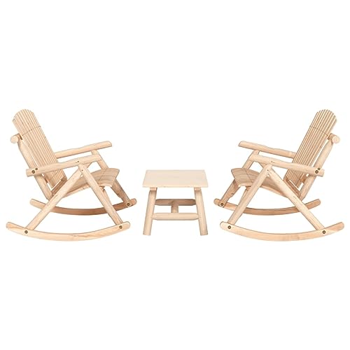 vidaXL Solid Spruce Wood 3-Piece Patio Lounge Set - Rocking Adirondack-Style Chairs with Coffee Table - Easy Assembly, Durable Outdoor Lounge Set