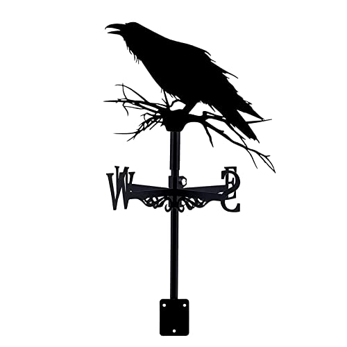 Weather Vane Metal Creative Crow on The Branch Sculptures Weathervane Outdoor Gardens Weathervane Iron Art Weather Vane Coating Houses Patio Lawns Retro Style Decor (Style 5) (Style 1)