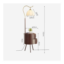 LUYOUBOZHU Floor Lamp Vintage Solid Wood Floor Lamp with Storage Cabinet, Ambient Lighting for Living Room Bedroom(Brown)