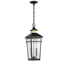 Savoy House 5-717-143 Kingsley Coastal Modern Clear Seeded Glass Outdoor Hanging Lantern, 2-Light 80 Total Watts, 23" H x 9" W, Matte Black with Warm Brass