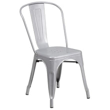 BOWERY HILL 3 Piece 30" Round Metal Patio Dining Set, Silver Powder Coat Finish, Includes Table and 2 Stackable Chairs, Indoor or Outdoor Use, Retro-Modern Style for Commercial or Residential Spaces