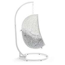 Modway Hide Wicker Rattan Sunbrella® Outdoor Patio Porch Lounge Egg Swing Chair Set with Stand in White Gray
