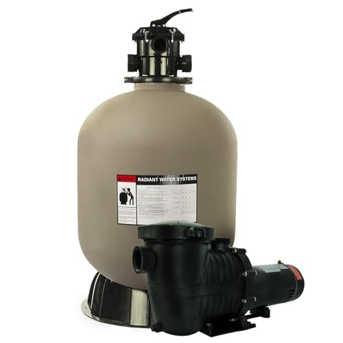 Rx Clear Radiant 24 Inch Swimming Pool Sand Filter System for Inground Pools | Includes 1 HP Pump, 6-Way Multi-Port Valve & Blue Luster Media | 50 GPM Flow Rate | Filters for Pools up to 33,000 Gal