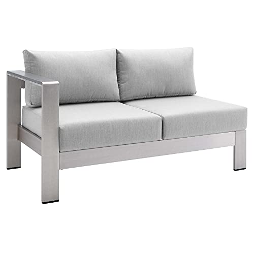 Lounge Loveseat Sofa, Fabric, Aluminum, Silver Grey Gray, Modern, Outdoor Patio Cafe