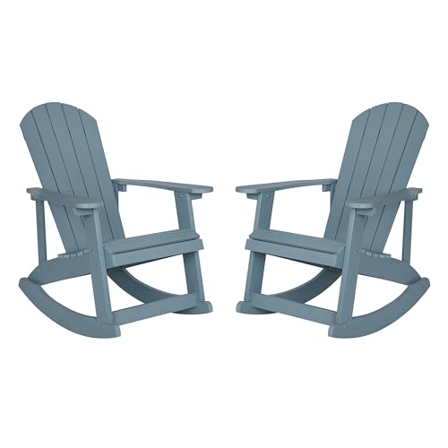 Taylor & Logan Savannah All-Weather Poly Resin Wood Adirondack Rocking Chair with Rust Resistant Stainless Steel Hardware in Sea Foam - Set of 2