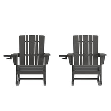 Flash Furniture Halifax Adirondack Rocking Chairs with Cup Holder, Weather Resistant Poly Resin Adirondack Rocking Chairs, Set of 2, Gray