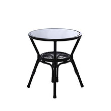 HAIZHEN Side End Table Glass Top Side Table, Patio Rattan Round End Table with Storage, Outdoor Garden Patio Furniture End Table, Black for Living Room Bedroom