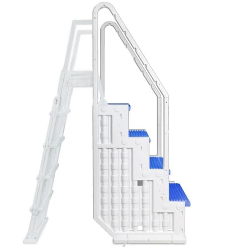 White w/Blue Steps and Flip-Up Swimming Pool Ladder for Aqua Select