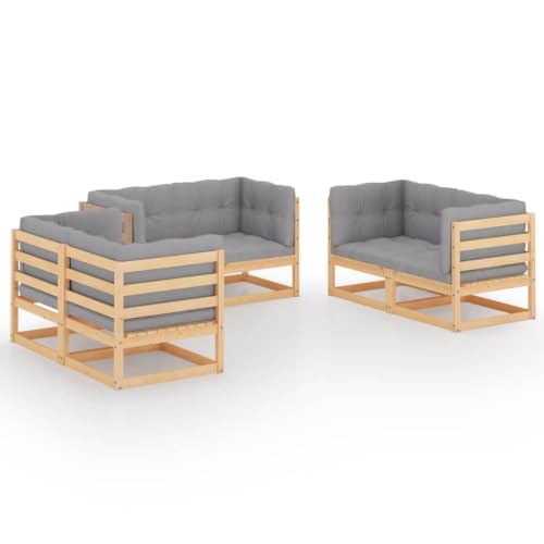 MNCVXAXG 6 Piece Patio Lounge Set with Cushions Solid Pinewood