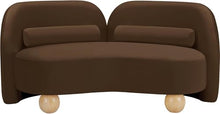 Meridian Furniture 44002Brown-L Daphne Collection Art Deco Loveseat with Rich Brown Velvet Fabric, Solid Wood Ball Legs, Solid Wood Inner Frame, 64" W x 34.5" D x 29" H, Brown