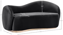 Meridian Furniture 44081Black-L Gustavo Collection Art Deco Loveseat with Luxe Black Velvet 460 GSM, Natural Finish Rubberwood Base, Solid Eucalyptus Wood Frame, 72.5" W x 37" D x 31" H, Black