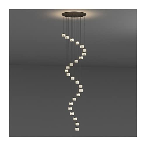 Ceiling Pendant Light, Long Pendant Light Duplex Building Loft Crystal Chandelier for Ladder Lamps Large Villa Modern Lighting for Stair Light Fixture (Color : Black25Heads, Size : Warmlight)