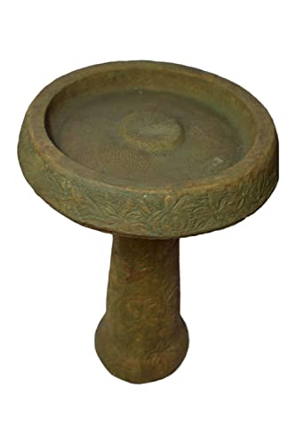 Solid Rock Stoneworks Floral Birdbath 26in Tall x 18in Diameter Brushed Moss Color