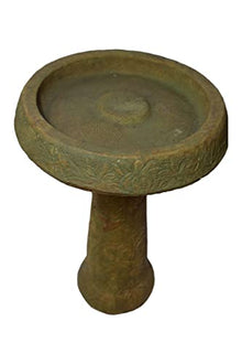 Solid Rock Stoneworks Floral Birdbath 26in Tall x 18in Diameter Brushed Moss Color