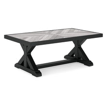 Benjara BM315959 Tira 48 Inch Outdoor Coffee Table, Tile Top, Light Finish, Black and Gray