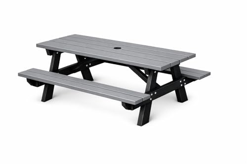 Frog Furnishings Frame Table and Bench Seat Heavy Duty Rectangular Portable Outdoor and Good Base All Weather Backyard Poolside Dining Party Garden Patio Lawn- Gray Slat (6ft.Ada)