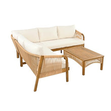 Merax 4-Pieces Outdoor Acacia Wood Patio Sectional Sofa Set, L Shape Couch with Coffee Table, Deep Seating with Soft Cushion, for Garden, Teak+ Beige