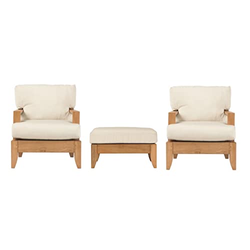 WholesaleTeak Atnas 3 Pc Lounge Chair Set with Cushions in Canvas White