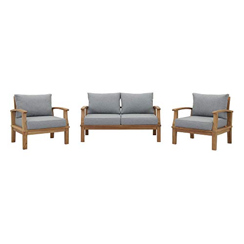 Ergode Marina Teak Wood Outdoor Patio Furniture Sofa Sectional Set | Luxury, Durable, All-Weather Cushions | Modern Design | Includes Sofa & Armchairs