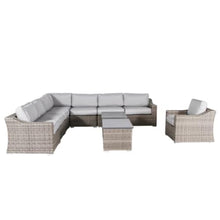 Homyee Outdoor Wicker Sofa Set with Two Coffee Tables and Two Club Chairs for Backyard, Lawn, Patio Furniture Set with Aluminum Frame and Washable Cushions for Poolside