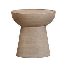 Pemberly Row Indoor/Outdoor Side Table, Faux Travertine Stone, Beige Finish, 18 in x 17.8 in x 12 in, Handmade Durable Patio End Table, Modern Eclipse Design for Living Room or Outdoor Spaces