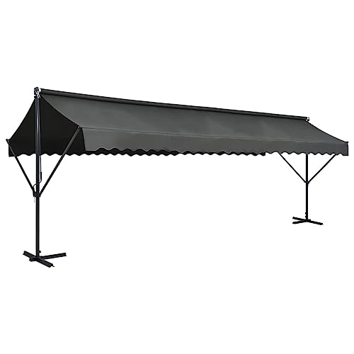 KKgypkn Water-Repellent Free Standing Awning 236.2"x118.1" Anthracite with Powder-Coated Steel Frame and Weather-Proof Polyester Canopy for Garden Patio Gatherings
