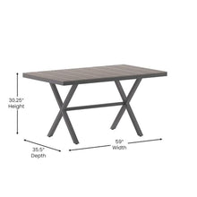 Afuera Living 59x39.5 Cross Frame Metal Patio Dining Table, Gray Finish, Polystyrene Slats, Rust Resistant, Seats 6 Adults, All-Weather Outdoor Table for Backyard or Commercial Use