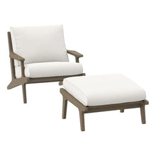 Modway Saratoga Teak Wood Outdoor Chair with Ottoman in Weathered Gray White - Patio Armchair and Footstool with Weather-Resistant Removable Cushions