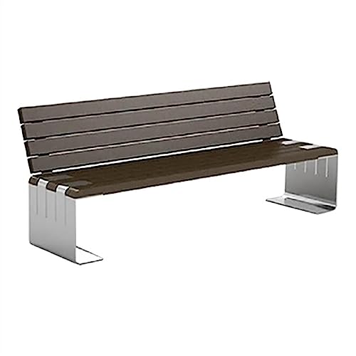 Park Patio Seat Outdoor Bench with Backrest, Classic Park Bench with Solid Steel Frame, Solid Wood Backrest and Seat, Plain Patio Bench Chair for 2-3 People, Dark Brown Me