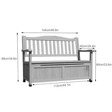 Gtzly Outdoor Storage Bench with Armrest and Backrest for Deck Porch, Wooden Bench with Storage Space, White