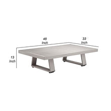Benjara BM287716 Patio Xia 48 Inch Outdoor Coffee Table, Gray Aluminum Frame, Plank Style Tabletop