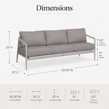Golden Flame Outdoor Sofa, Modern 3-Seat Patio Couch with Powder-Coated Aluminum Frame, Woven Olefin Rope Back, Sunbrella Deep Seating Cushions - Slate Frame, Canvas Charcoal Fabric