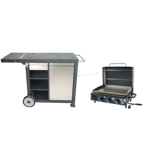 Razor Portable Tabletop Gas Grill Griddle with Rolling Prep Cart, Black