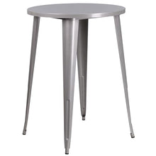 BizChair Commercial 30" Round Silver Metal Bar Table Set-4 Vertical Slat Back Stools