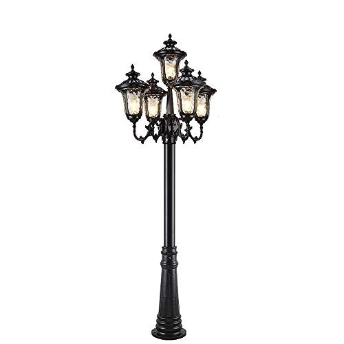 Lights Outdoor 5-Lights Outdoor High Pole Aluminum Post Lantern Landscape Lawn Streetlight Victoria Outside Courtyard Garden Villa Porch Patio Landscape Decor Pillar Column Lamp E27 Stadium
