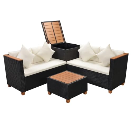 HGFDVCMR 4-Piece Patio Furniture Set, Black PE Rattan Outdoor Sofa