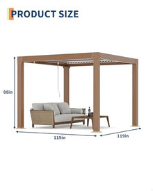 10x10ft Louvered Pergola, Outdoor Aluminum Patio Pergolas with Adjustable Louvered Roof, Integrated Drainage System, Outdoor Gazebo for Deck, Patio, Backyard and Garden, Wood Grain Color