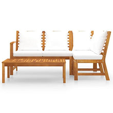 KUPTYERFG Outdoor Lounge Bench with Right Armrest, Solid Acacia Wood Patio Sectional Sofa Piece with Cream Cushions, Modular Garden Seating, 39.4 x 19.7 x 13 Inches